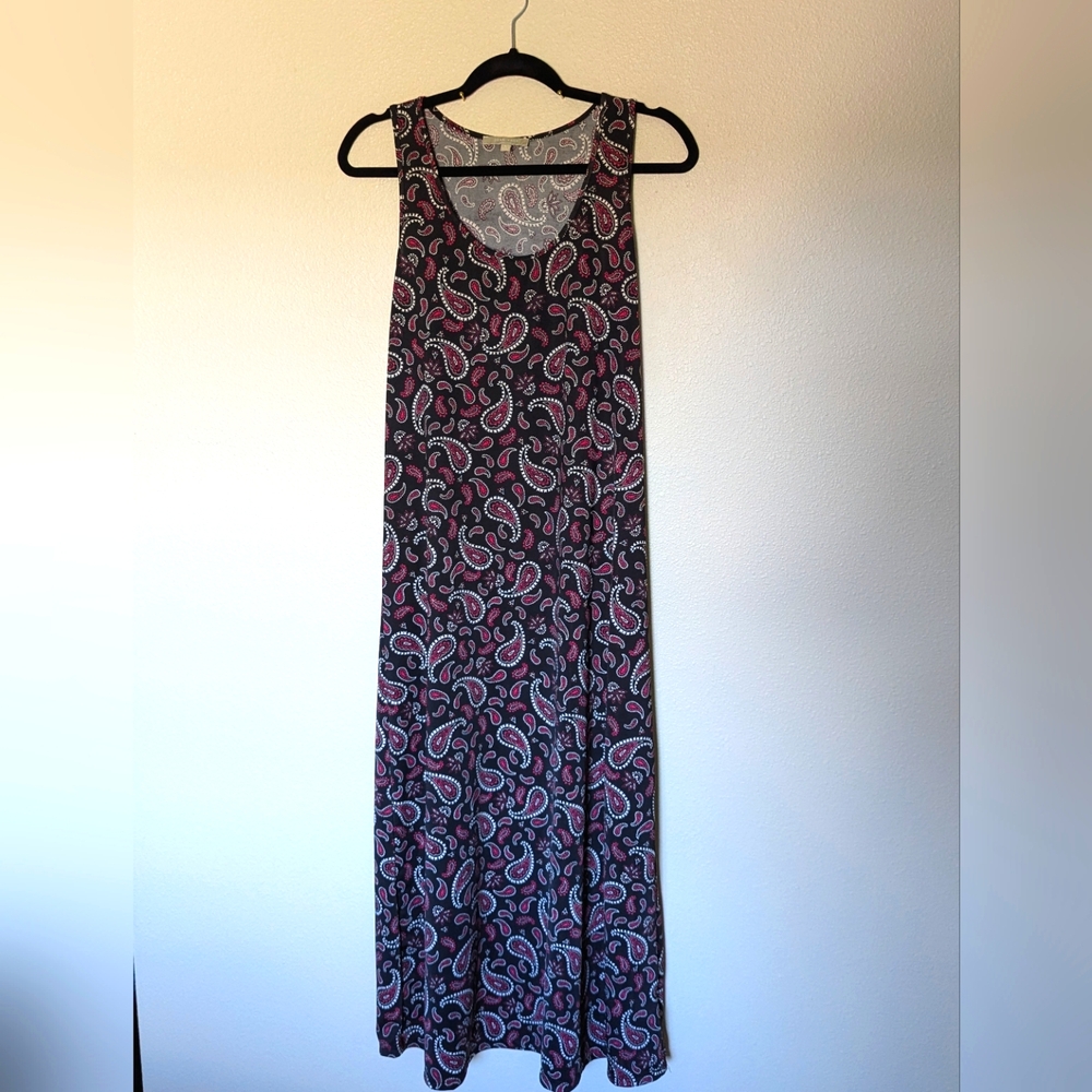 NWOT Joan Vass Sleeveless Paisley Maxi Dress Size L